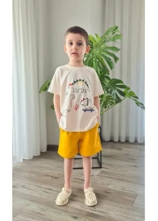 BALKABAĞI قمصان وشورتات ديناصورات/تيشيرت حجري للطقم المكون من قطعتين للأولاد بتفاصيل الأنابيب Mtye0026