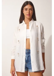 Happiness İstanbul قميص أيروبين نسائي مطرز بأحجار كريستال إكرو TU00025