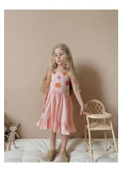 YİGİT BUTİK Yigit Boutique Floral Embroidered Strappy Girl's Dress