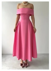 Julidress Madonna Collar Pleated Maxi Long Length Premium Pencil Evening Dress Invitation Dress