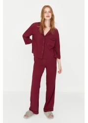  Collection Burgundy Ribbed Viscose Woven Pajamas Set Thmaw21Pt0292