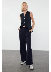  Collection High Waist Wide Leg Dark Navy Pleated Trousers - Twoaw21Pl0076