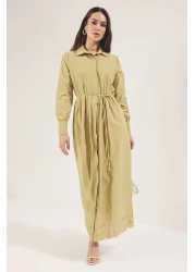  Modest تنورة خضراء زيتية فستان منسوج بتفاصيل مطرزة TCTSS25EB00114