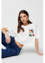  Collection Ecru Crew Neck Crop Knitted T-Shirt - 100% Cotton, Wide Fit TWOSS23TS00369