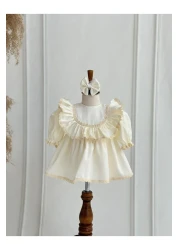 Hobidik Cotton Satin Cream Mevlüt Dress Set for Baby Girl