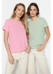 Collection Pink-Mint 2-Pack 100% Cotton Crew Neck T-Shirt - Twoss20Ts0141