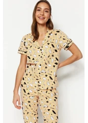  Collection Cotton Leisure Patterned Peach Piping Pajamas Set - Thmss19Ip0037