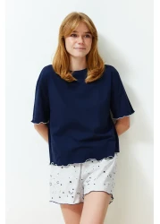  Collection طقم بيجامة محبوكة بنمط جالاكسي باللون الأزرق الداكن مع شورت THMSS24PT00203