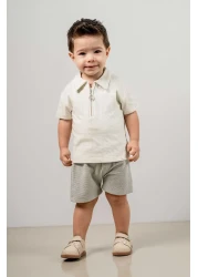 bombe Baby Kids Green Polo Collar Shorts Cotton Comfortable 2-Piece Set Trend Fashion Bottom Top Set