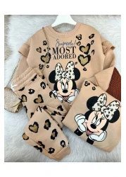 Minigimin Cicileri Winter Leopard Patterned Girl's Set - my little Flowers, Brown Foam