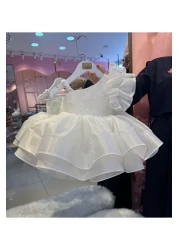 Linarookids Children's Cream Vintage Baby Girl Dress with Strap,Birthday Dress,Photo Shoot Dress,Suitable for 0-12 Years