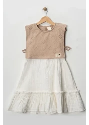 Monila Girl's 100% Cotton Muslin Fabric Crop Blouse Detailed Dress