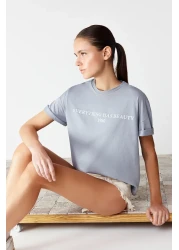  Collection Gray 100% Cotton Slogan Printed Relaxed/Wide Relaxed Cut Knitted T-Shirt TWOSS19GH0034