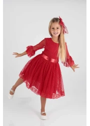 AHENGİM Girl's Trendy Evening Dress - BucKle and Tulle Lace, Ak2209