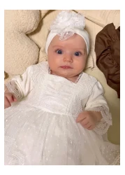 Jammybaby Newborn Tulle Lace Baby Girl Mevlüt Dress and Bandana Set - 100% Cotton Combed