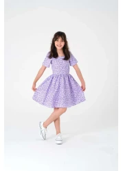 Kyron 100% Cotton Woven Fabric Girl's Lilac Floral Dress / Chic and Elegant Design
