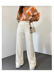 FERRY BUTİK Women's winter, comfortable fit, wide-leg comfort-waist knitted trousers