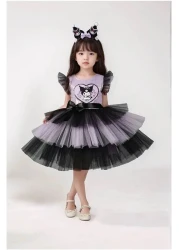 EXTRAÇARŞI Kuromi Crown Accessory Sequin Printed Girl's Dress Age 3/10