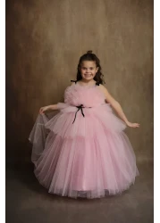 black white wedding Pink Girl's Fluffy Evening Dress, Princess Dress, Birthday Dress