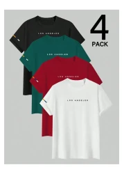 PAVRO Oversize Tshirt 4 Pieces Printed Multicolor T-Shirt