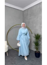 QUAWEAR Shirt Collar Balloon Sleeve Lacing Detailed Lined Shirt and Lined Skirt Double Set