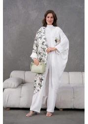 Miss Allos Women's Tulle Flower Embroidered Stone Detailed Kimono and Trouser Top Set