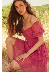  Collection Colorful Floral Patterned Flounce Chiffon Mini Dress - TWOSS22EL2772