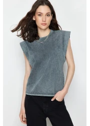  Collection Anthracite*001 Faded Effect 100% Cotton Wadding Appearance Basic Crew Neck Knitted T-Shirt TWOSS20TS0021