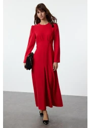  Modest TCTAW25EB00110 موديل فستان منسوج باللون الأحمر الداكن