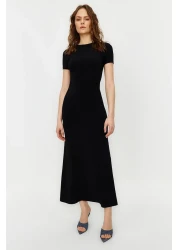 Collection Black Short Sleeve Bodycone/Fitted Crew Neck Flexible Knitted Maxi Pencil Dress TWOSS24EL00097