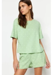  Collection Mint 100% Cotton Polka Dot and Heart Shorts Knitted Pajamas Set Thmss21Pt1485