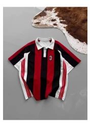 ozcelf تي شيرت ميلان بولو بياقة كبيرة الحجم ومطرز للجنسين