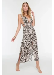  Collection Maxi length leopard Patterned Slit Beach Dress - TBESS22EL0731