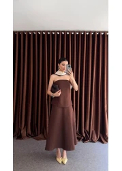 HAZELANNA Two Piece Look Strapless Bitter Brown Dress