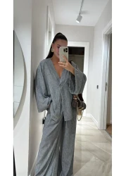 Lady Pixie Linen Single Button Blouse Pants Set