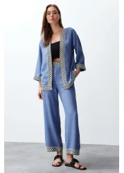  Collection Indigo Embroidered Woven Kimono-Pants Set Twoss24Au00094