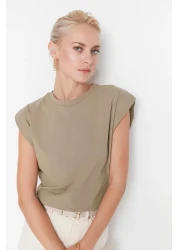  Collection Mink 100% Cotton Wadding Look Basic Crew Neck Knitted T-Shirt TWOSS20TS0021