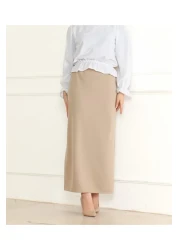 FAFU Beige Long Dark Pencil Skirt