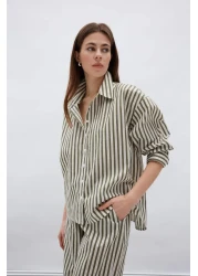 Defacto Loose Fit Striped Poplin Long Sleeve Shirt F0403Ax25Sm
