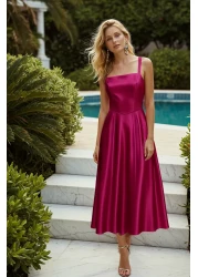  Collection Plum A-Line Satin Woven Chic Evening Dress Night Graduation Dress Tpraw25El00040