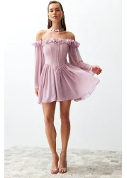  Collection Dusty Rose A-Line Lined Flounces Woven Chiffon Short Evening Dress Night Graduation Dress Tprss23El00096