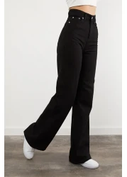 geenz manifacture Jorde Women - بنطال جينز ليكرا واسع الساق بلون دخاني، بنطال جينز أنثراسايت فضفاض واسع الساق