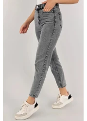 JILLY Krs Smoked Mom Jean High Waist Detail Boyfriend Jeans