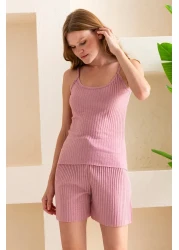 GİYSA Rose Rope Strap Camisole with Shorts Women's Pajamas Set Cotton Blended Fabric - 6015
