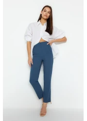  Collection High Waist Indigo Cigarette Pants - Collet and Ankle Length, Woven Fabric Twoss20Pl0515