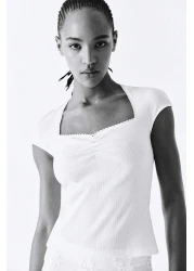 H&M Ribbed sweetheart-neck top