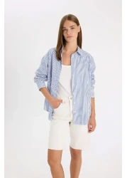 Defacto Oversize Wide Fit Striped Poplin Long Sleeve Shirt D4899Ax24Au