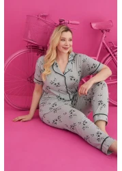 ELİTOL Battal Buttoned Cotton Lycra Pajama Set