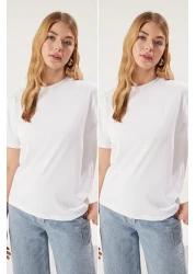  Collection حزمة من 2 تي شيرت أبيض بياقة واقفة من القطن بنسبة 100% - TWOSS20TS1500