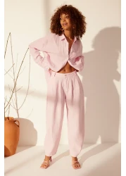  Collection Pink 100% Linen High Waist Barrel Trousers TWOSS24JE00243